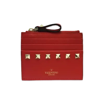 Valentino Rock Studs Calfskin Card Case "Blossom"