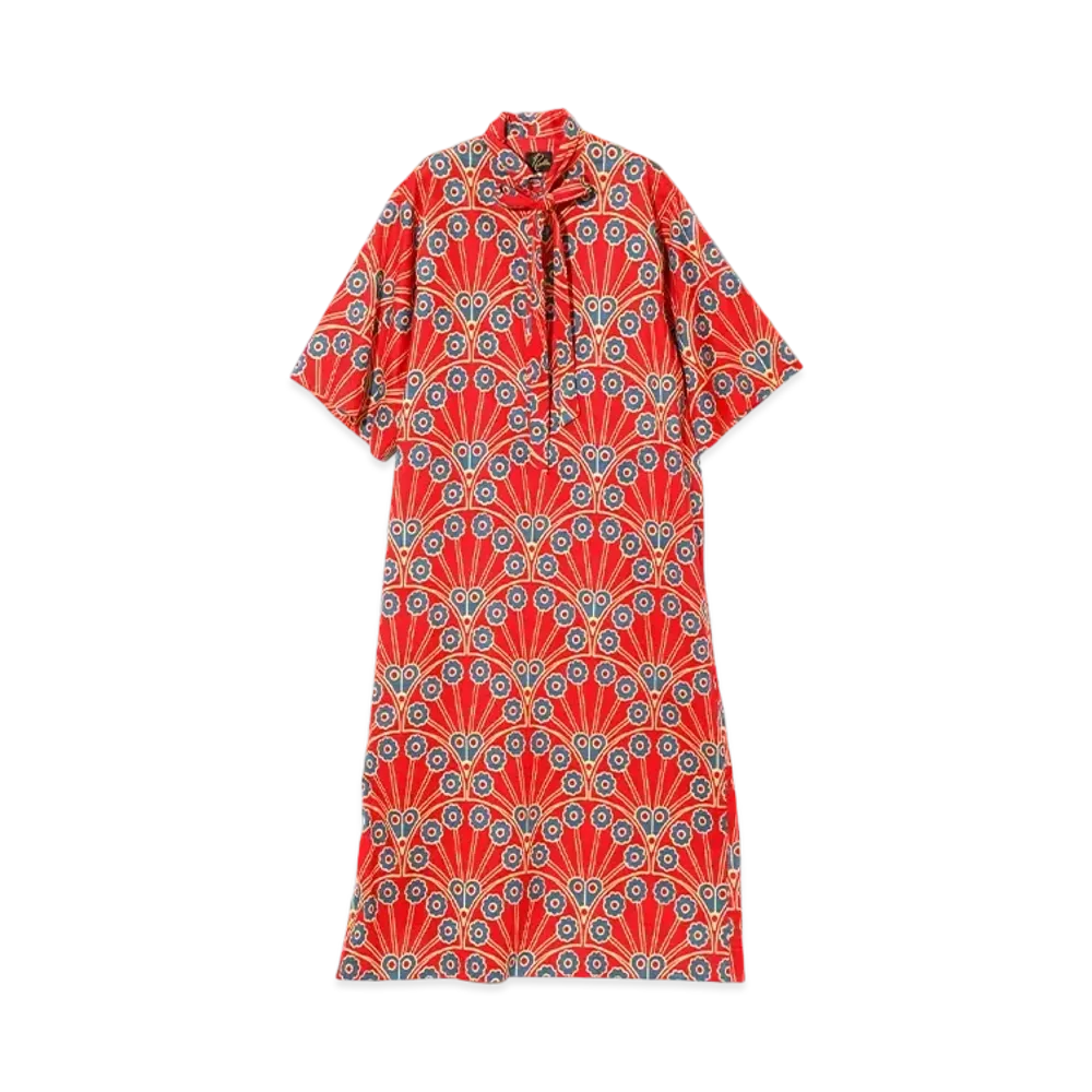 NEEDLES Ascot Collar Dress - Printed Cotton Lawn "Red"