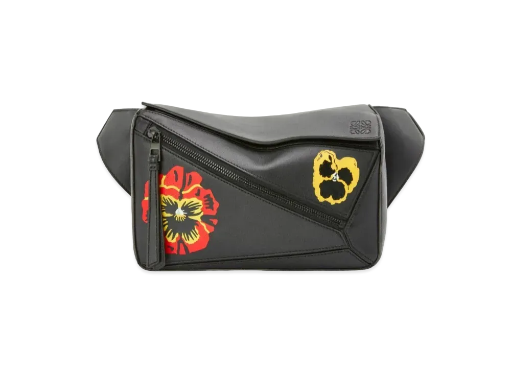 LOEWE Pansies Small Puzzle Bumbag In Classic Calfskin "Black"
