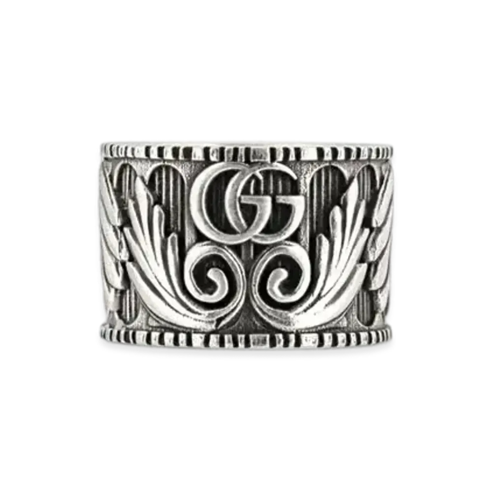 GUCCI Double G & Leaf Ring "Silver"