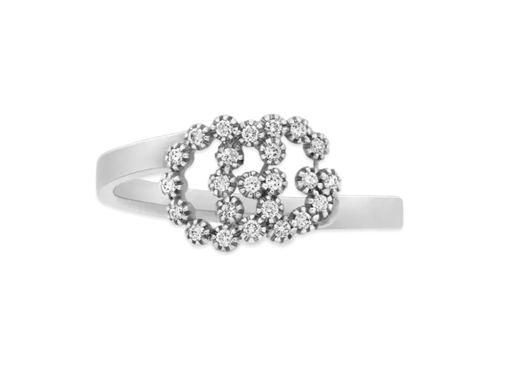 GUCCI GG Running Series 18K White Gold Diamond Ring "Gold"