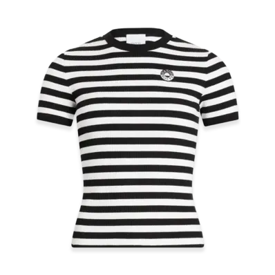 PATOU Women's Logo Striped Cotton Ribbed T-Shirt "Black/White"