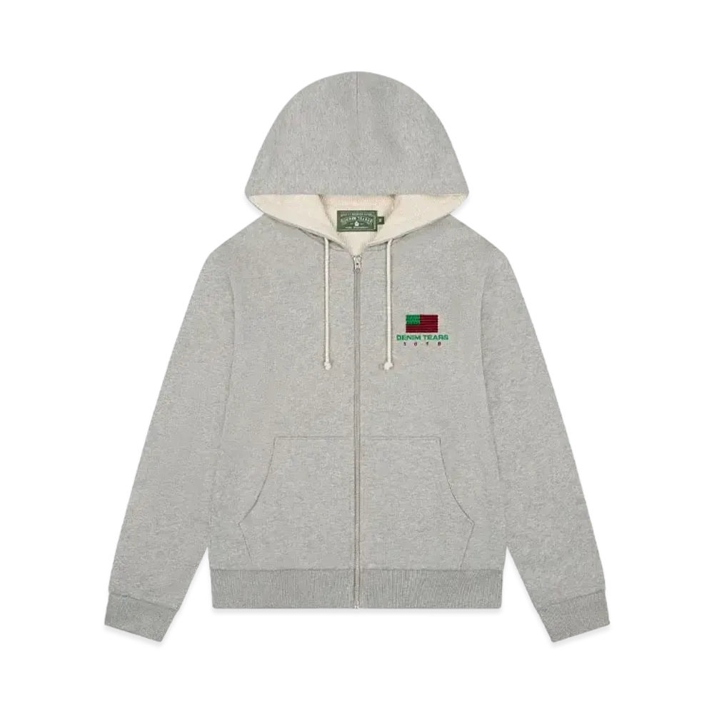 DENIM TEARS 1619 Pan African American Flag Thermal Lined Zip Hoodie "Grey"