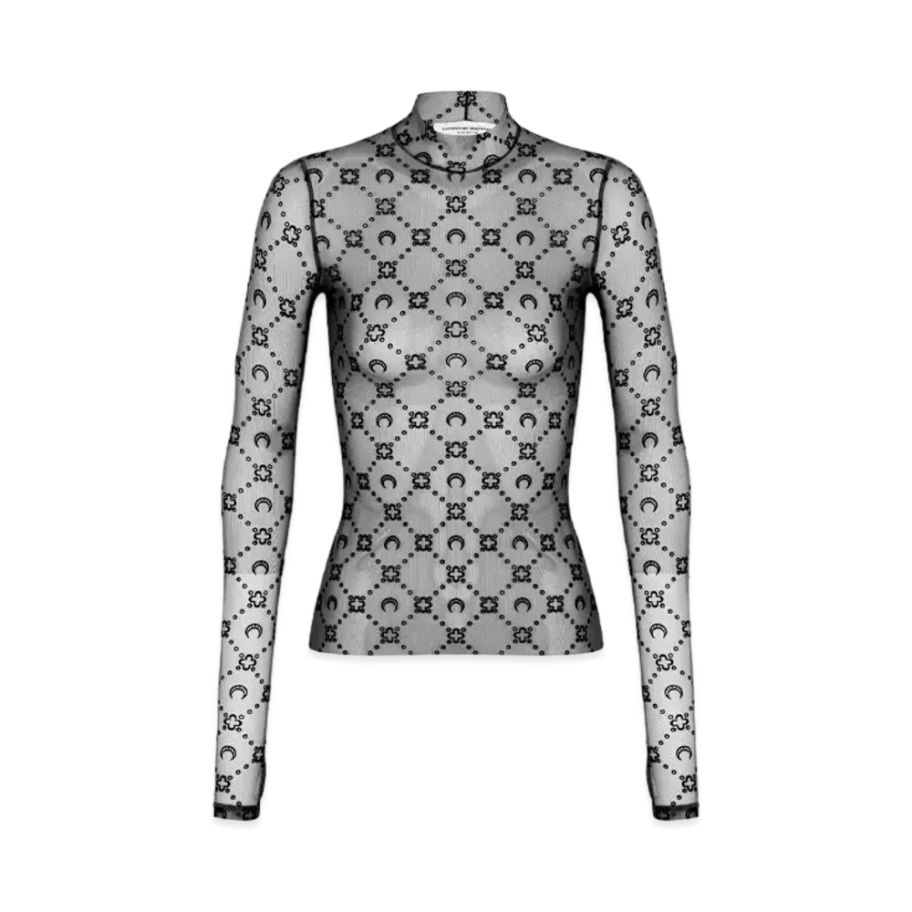 Marine Serre Regenerated Mesh Flock High Neck Top "Black"