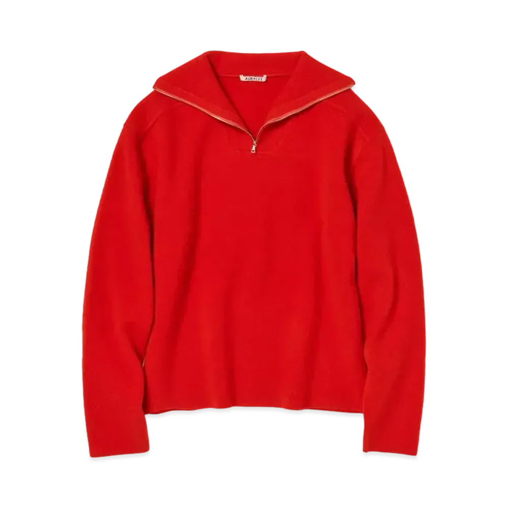 AURALEE Heavy Milano Rib Knit Zip Turtle "Red"