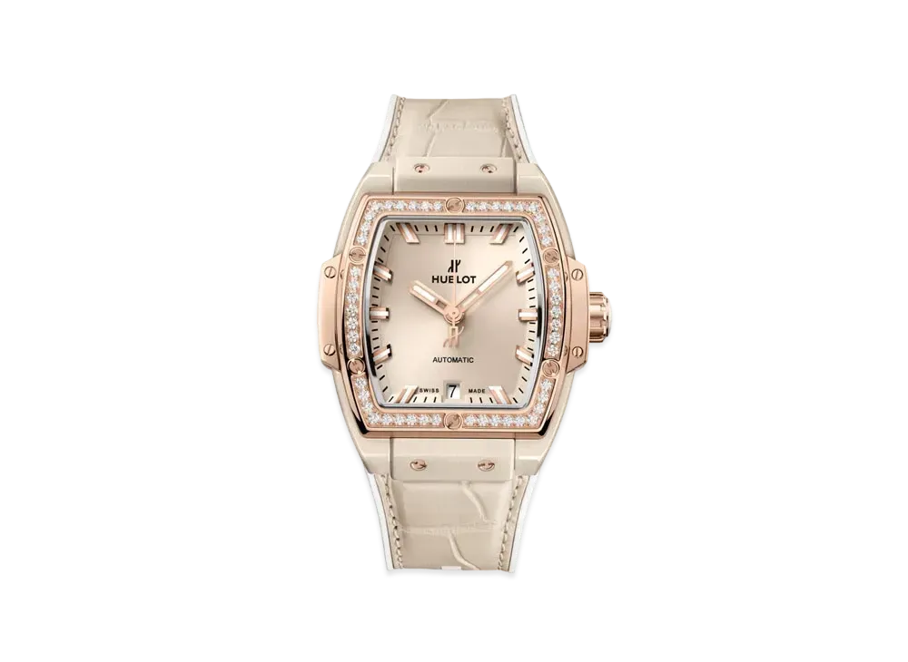 HUBLOT Spirit of Big Bang Beige Ceramic King Gold Diamonds 39mm