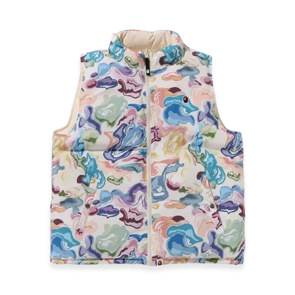 A BATHING APE Art Camo Reversible Down Vest "White"