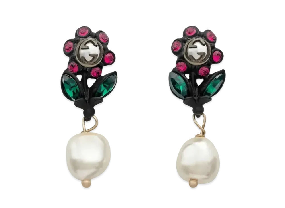 GUCCI Crystal and Pearl Daisy Earrings
