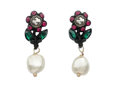 GUCCI Crystal and Pearl Daisy Earrings