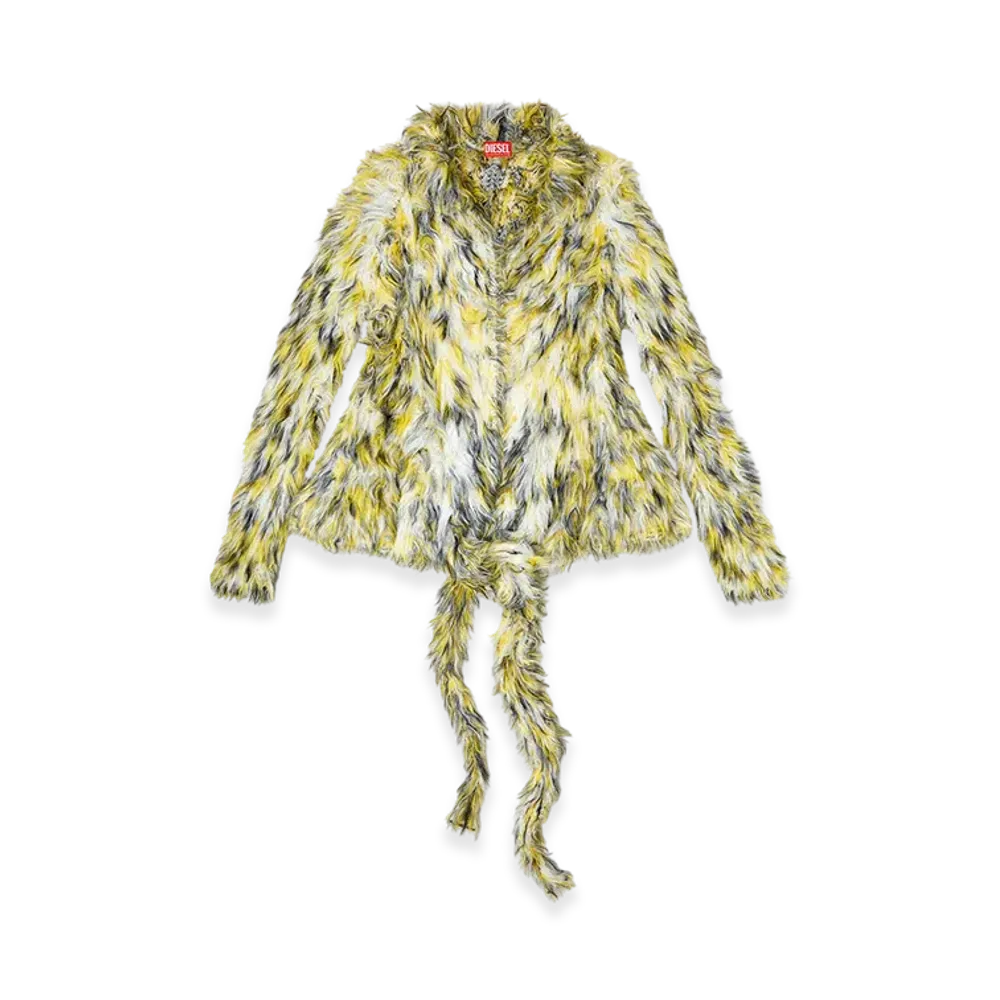 Diesel M-Annaine Open-Front Cardigan In Fluffy Knit "Black/Yellow"