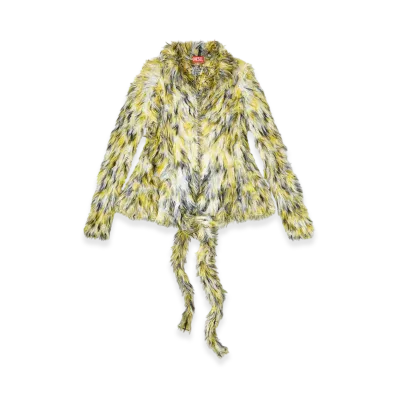 Diesel M-Annaine Open-Front Cardigan In Fluffy Knit "Black/Yellow"