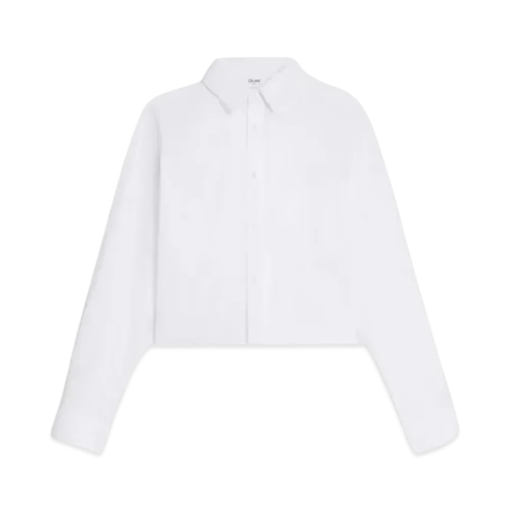 CELINE Women's Cropped Shirt in Striped Cotton "White"