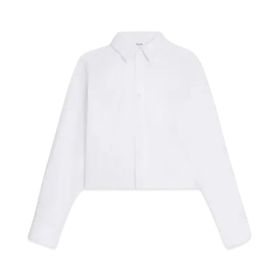 CELINE Women's Cropped Shirt in Striped Cotton "White"