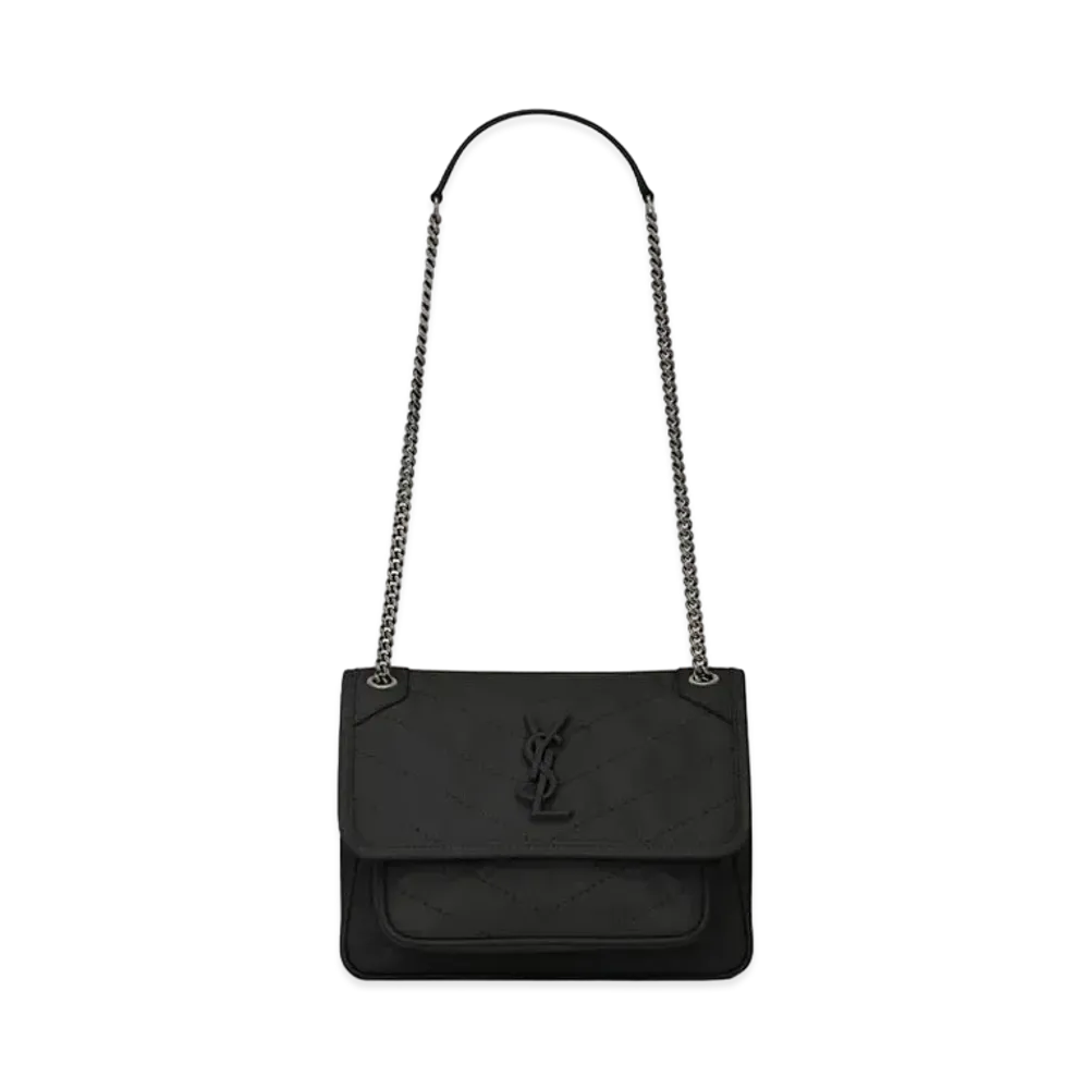 Saint Laurent Niki Baby In Crinkled Vintage Leather "Black"