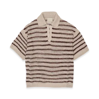 YOKE Border Mesh Knit Skipper Polo Shirt "Ivory"
