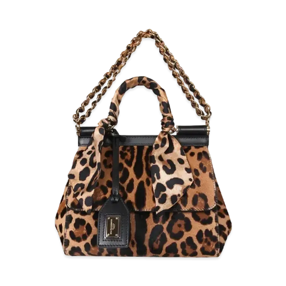 Dolce&Gabbana Sicily Bag Small Leopard Print Ponykin Scarf "Animal Print"