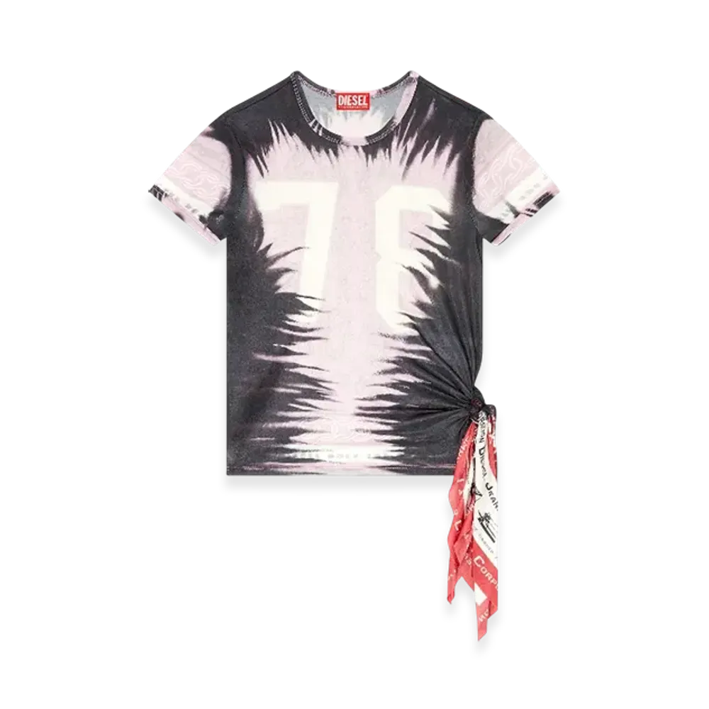 Diesel T-Dasha Draped Top With Bandana Knot "Black Pink"