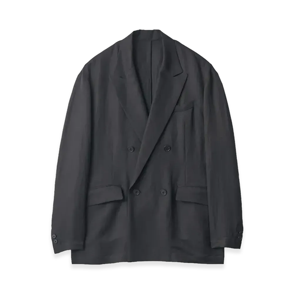 ssstein Silk Linen Twill Double Breasted Blazer "Black"