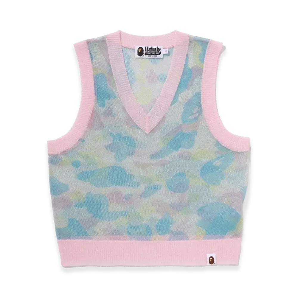 A BATHING APE Women's Metalic Cropped Knit Vest "White"