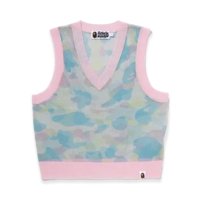 A BATHING APE Women's Metalic Cropped Knit Vest "White"