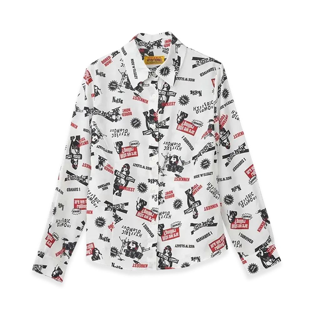 HYSTERIC GLAMOUR Rock Happening Pattern Compact Shirt "White"