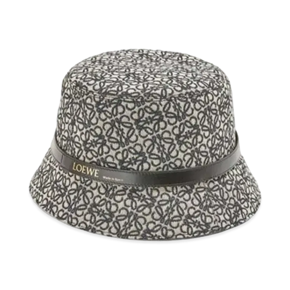 LOEWE Anagram Bucket Hat In Jacquard and Calfskin "Navy/Black"