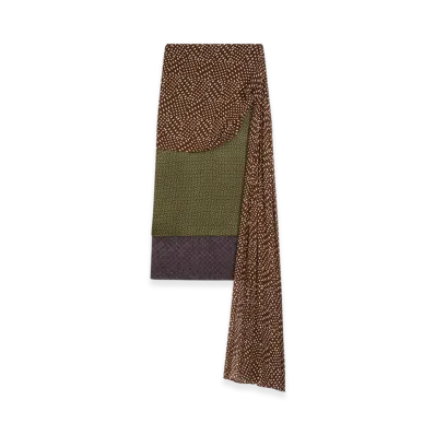 DRIES VAN NOTEN Women's Draped Silk Satin Skirt "Khaki"