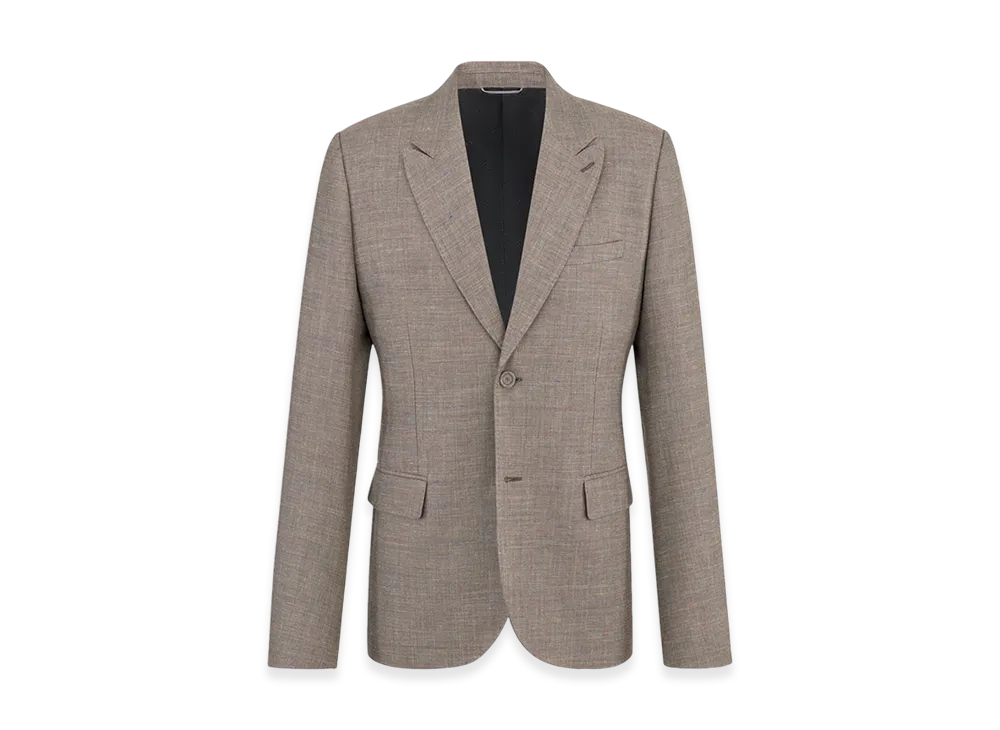 Dior Jacket Virgin Wool Silk Linen Basketweave "Gray"