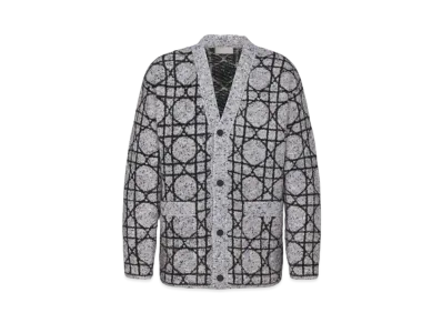 Dior Cannage Cardigan Cashmere Jacquard and Cotton Blend "Gray/Black"