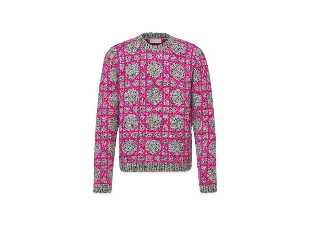 Dior Cannage Sweater Cotton and Cashmere Blend Jacquard "Gray/Pink"