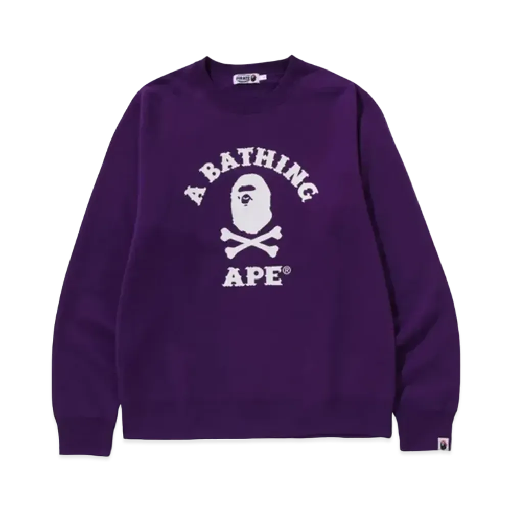A BATHING APE Ape Crossbone College Crewneck Sweatshirt "Purple"