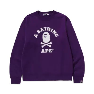 A BATHING APE Ape Crossbone College Crewneck Sweatshirt "Purple"