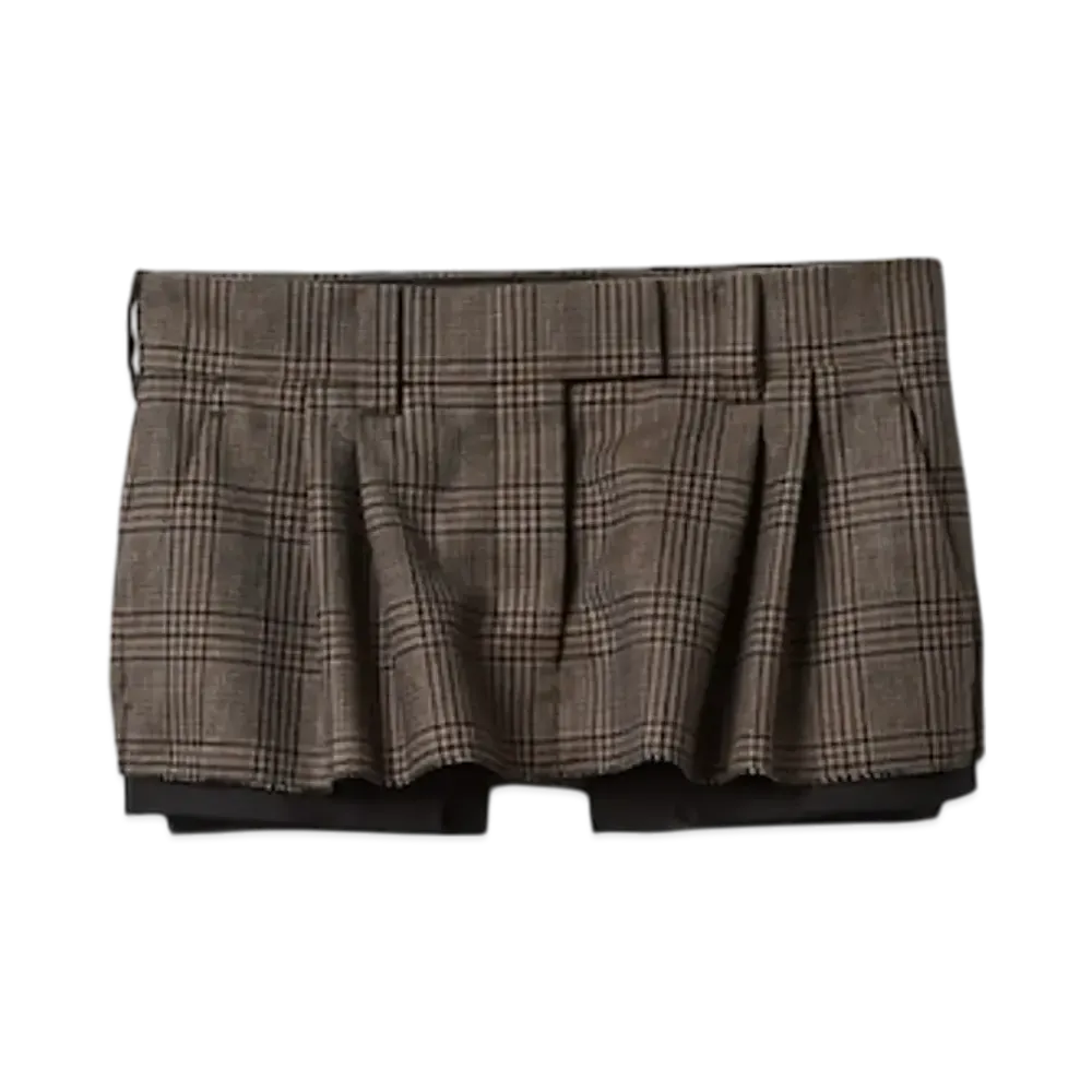 MIU MIU Women's Prince of Wales Check Miniskirt "Bark Brown"
