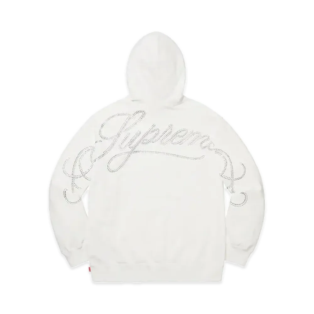 Supreme Rhinestone Script Hooded Sweatshirt "White"