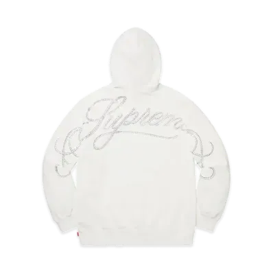 Supreme Rhinestone Script Hooded Sweatshirt "White"