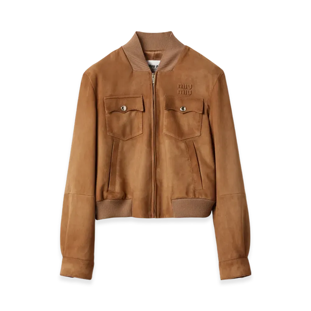 MIU MIU Women's Suede Nappa Leather Jacket "Maple Brown"