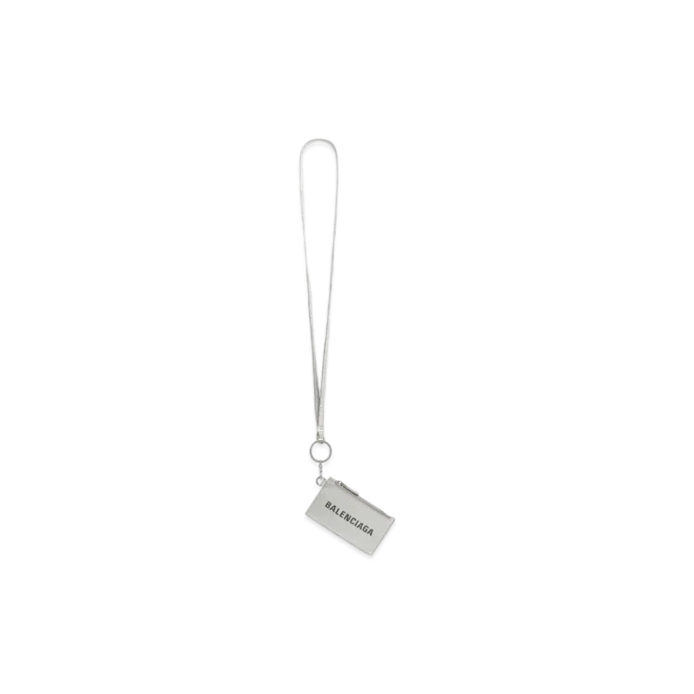 BALENCIAGA Cash Card Case On Keyring Metallized "Silver"