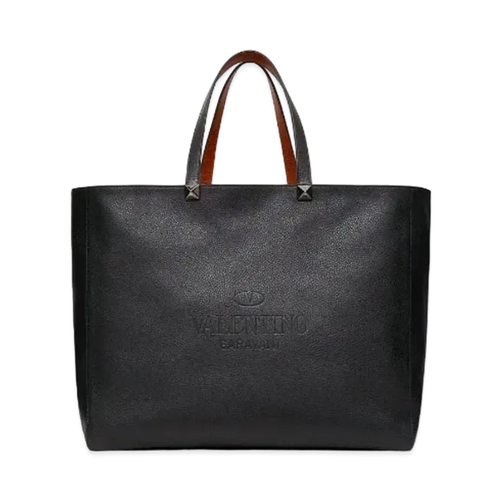 Valentino Galavani Identity Leather Reversible Tote "Black"