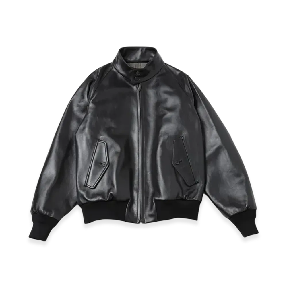 A.PRESSE Leather Harrington Jacket "Black"