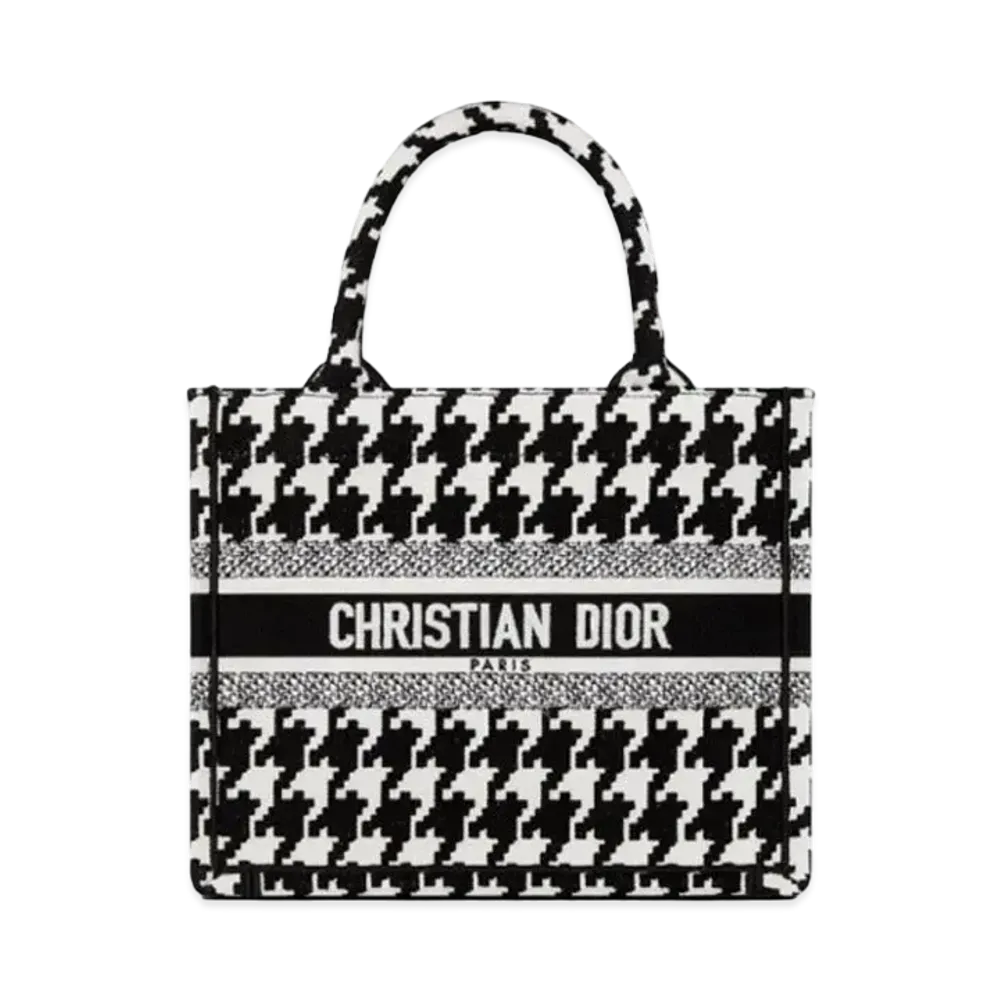 Dior Small Book Tote Bag Macro Houndstooth Motif "Black/White"