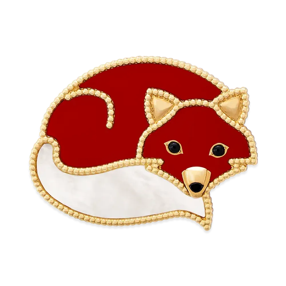 Van Cleef & Arpels Lucky Animals Fox clip "18K Yellow gold/Onyx/Carnelian/Mother-of-pearl"