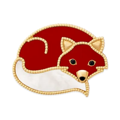 Van Cleef & Arpels Lucky Animals Fox clip "18K Yellow gold/Onyx/Carnelian/Mother-of-pearl"