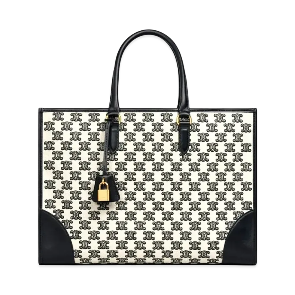 CELINE Horizontal Cabas In Textile With Triomphe Embroidery "Black"