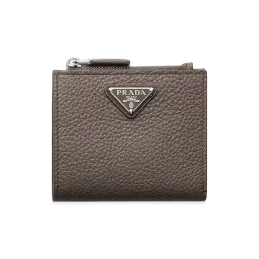 PRADA Small Leather Wallet "Gray Brown"