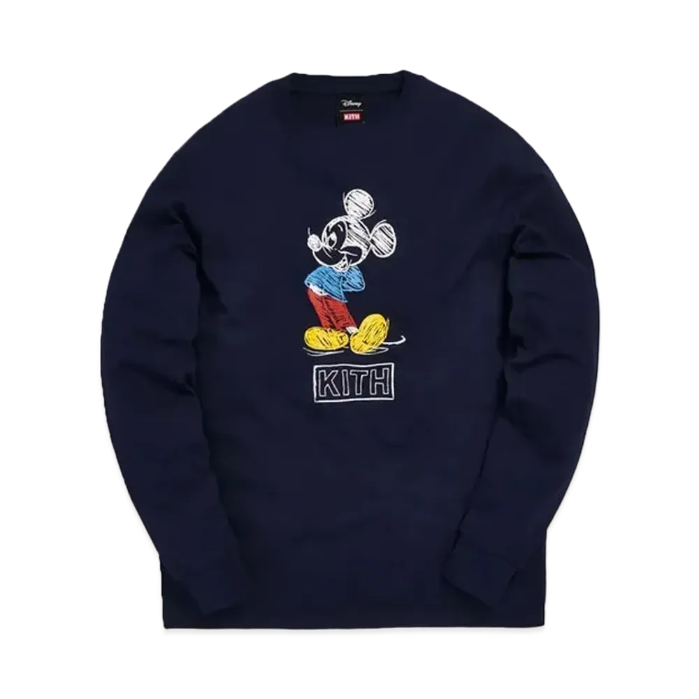 KITH Disney 70s Pencil Mickey L/S Tee "Navy"