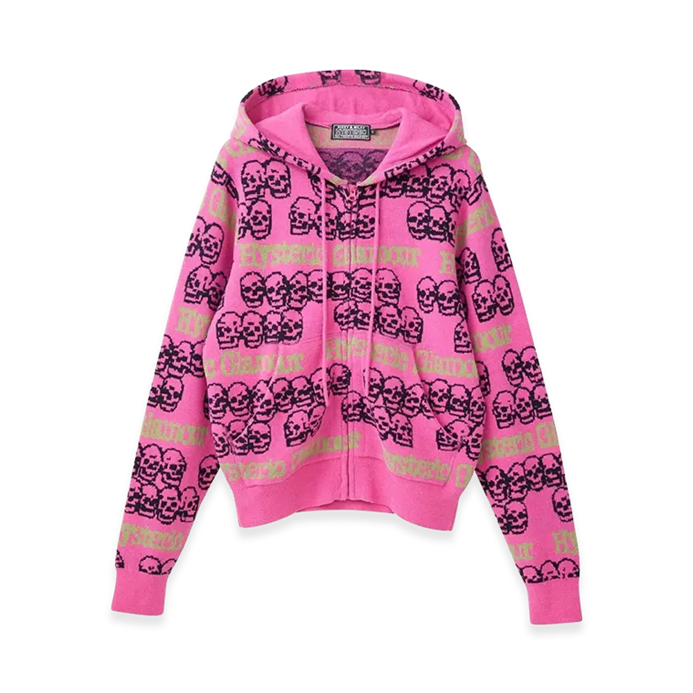 HYSTERIC GLAMOUR Women's SKULL STRIPE Pattern Jacquard Hoodie "Pink"