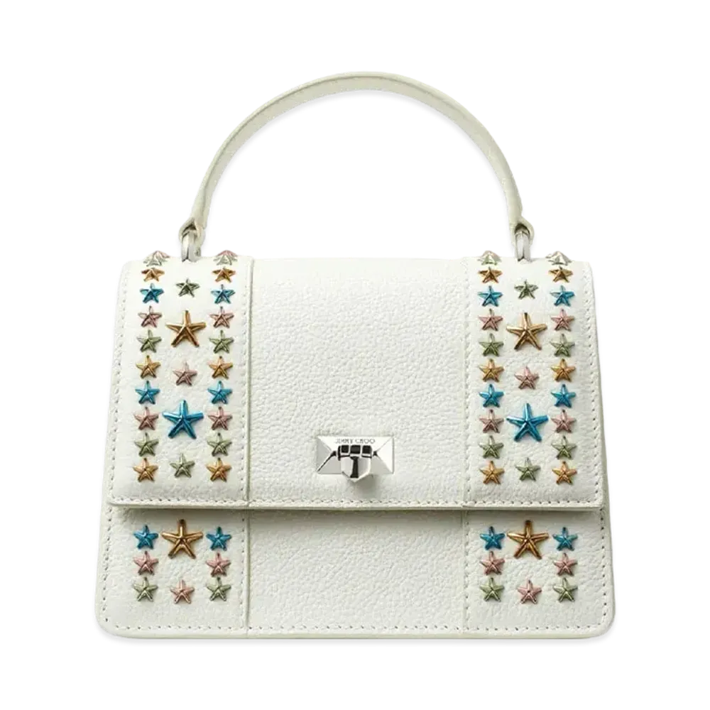 Jimmy Choo Pyxis Tophandle Soft Grainy Calf Leather Top Hundle Bag With Star Studs "Multicolour/Latte"