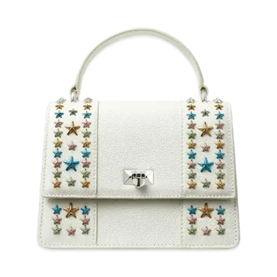 Jimmy Choo Pyxis Tophandle Soft Grainy Calf Leather Top Hundle Bag With Star Studs "Multicolour/Latte"