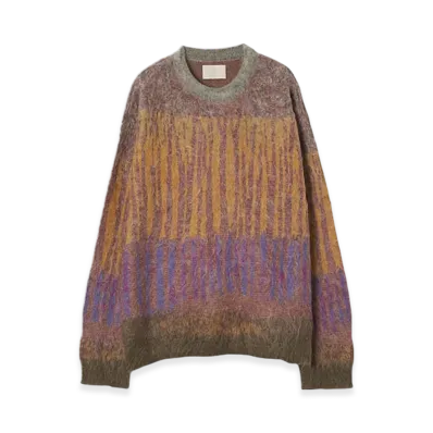 YOKE Kid Mohair Wool Brushed Tree Jaquard Sweater "Orange"