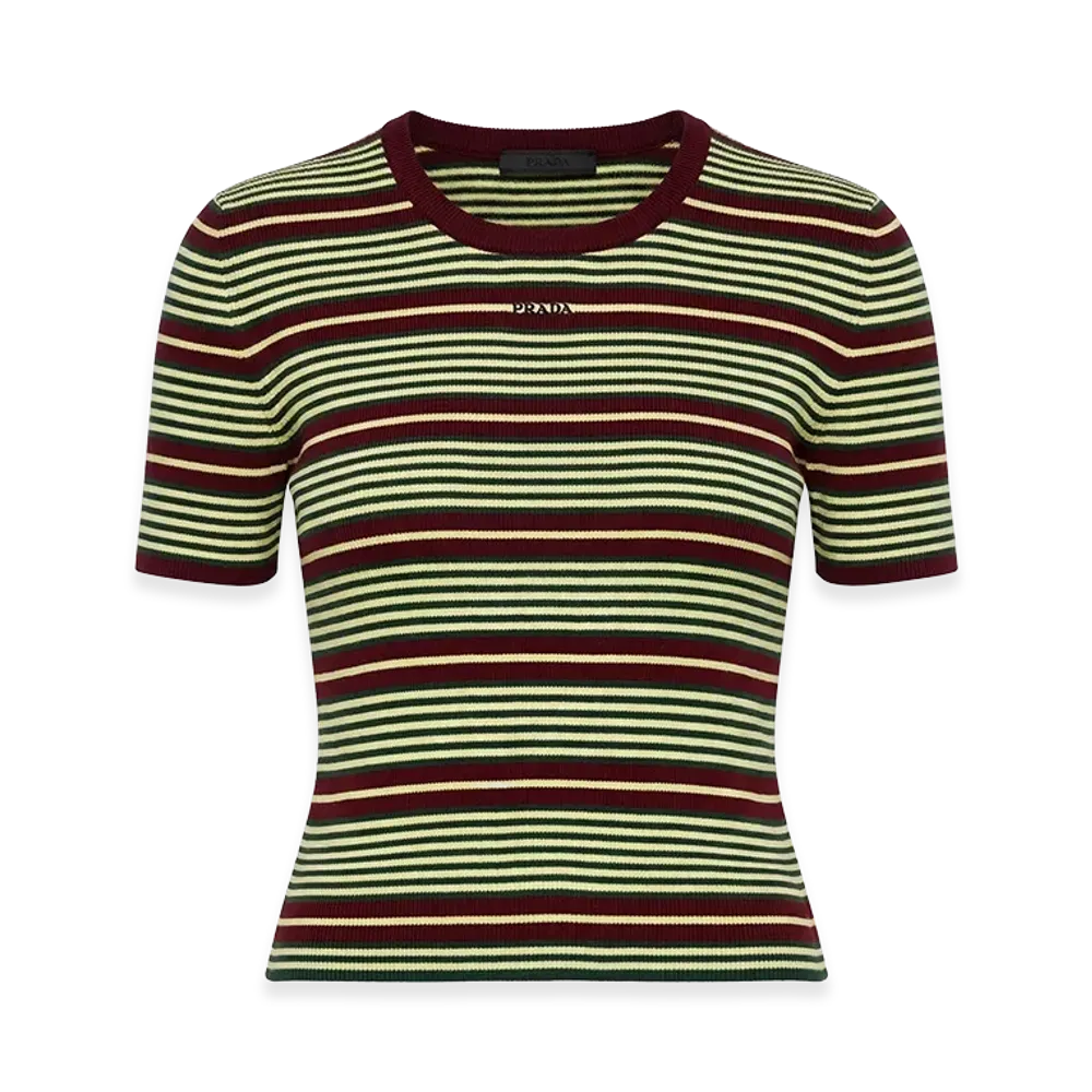 PRADA Women's Embroidecotton Blend T-Shirt "Stripped"